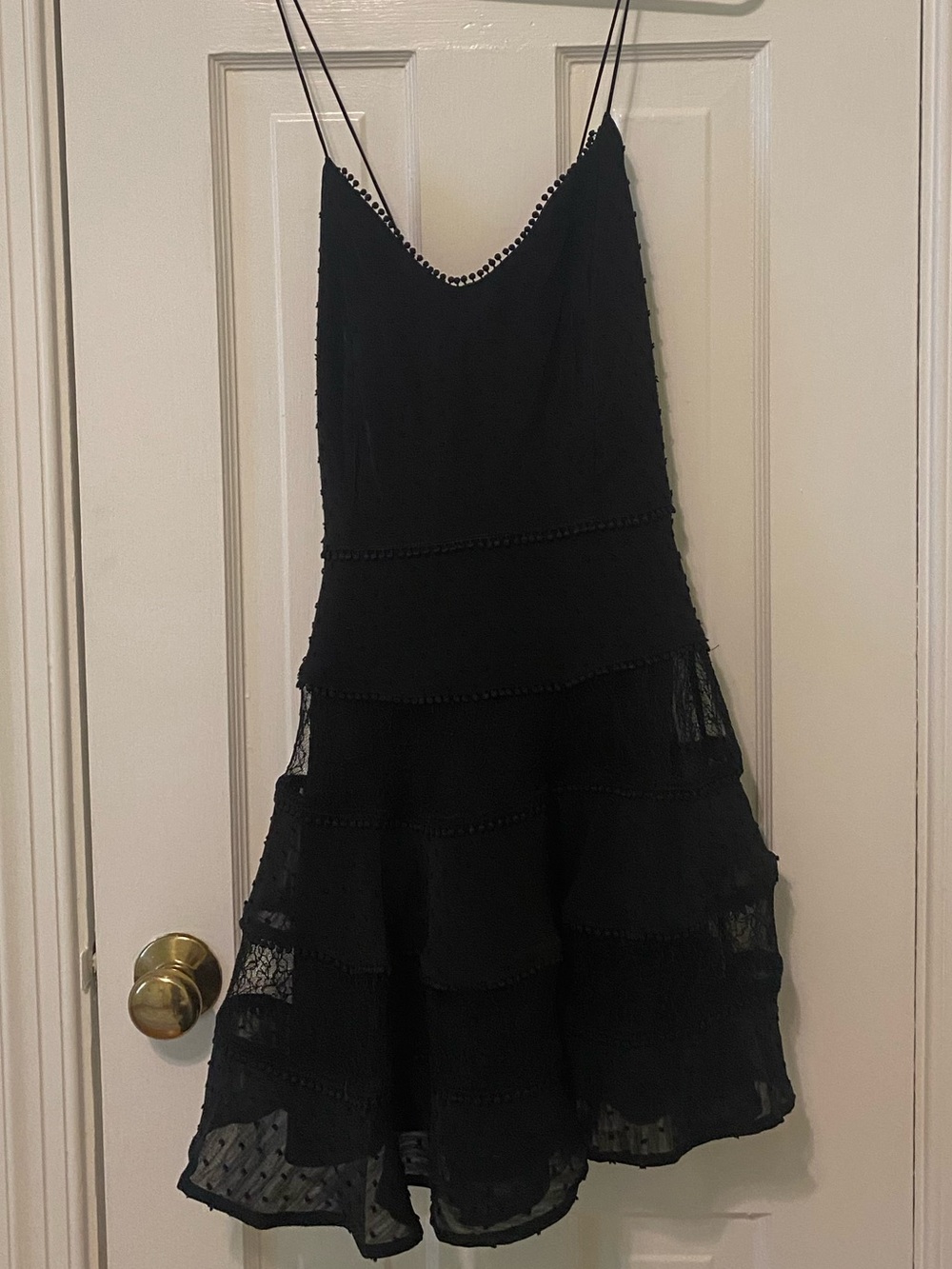 TALULAH Black Lace-Trim Spaghetti Strap, Tie-Back Mini Party Dress